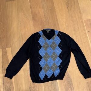 Banana Republic V-Neck Sweater - Black, Blue, and Gray Argyle